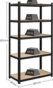 Regály s vysokou nosnosťou do 600 kg, garážové police 2 ks, 200 x 100 x 50 cm, čierne