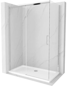 Mexen Omega, sprchovací kút s posuvnými dverami 140 (dvere) x 70 (stena) cm, 8mm číre sklo, chrómový profil + slim sprchová vanička 5cm, 825-140-070-01-00-4010