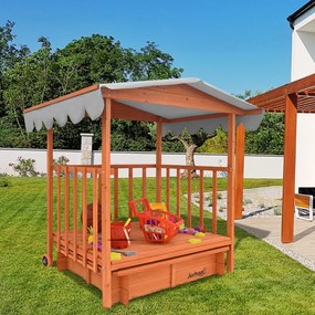 Pieskovisko s verandou HAPPY, 130x130x143 cm, hnedá/šedá Jurhan