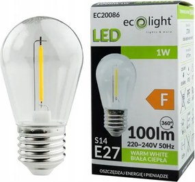 ECOLIGHT LED žiarovka E27 - S14 - 1W - 100lm - teplá biela