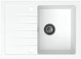 Sink Quality Titanite, kuchynský granitový drez 680x495x215 mm + čierny sifón, biela, SKQ-TIT.W.1KKO.XB