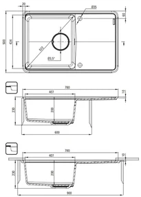 Deante Momi, 1-komorový granitový drez 780x500x230 mm, šedá metalíza, DEA-ZKM_S113
