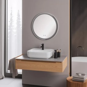 Brilagi-LED stmievateľné vyhrievané zrkadlo s podsvietením, hliníkový profil ALU PRO LED/18W/230V, priemer 60 cm, IP44, lesklý chróm