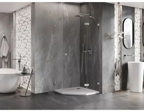 Mexen Lunar, päťuholníkový sprchový kút s pravým sklonom 90 x 90 cm, 8mm číre sklo, oceľový profil, 831-090P-090L-97-00-P