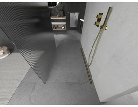 Mexen Kioto, sprchová zástena Walk-In 130 x 200 cm, 8mm sklo s rebrovým vzorom, zlatý profil, 800-130-002-50-09