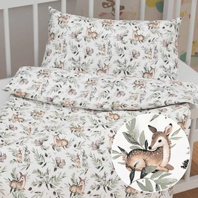 Biante Detské bavlnené posteľné obliečky do postieľky Sandra SA-455 Srnčekovia zajačikovia a veveričky na bielom Do postieľky 90x140 a 40x60 cm