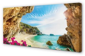 Obraz na plátne Grécko pobrežie útesy kvety 120x60 cm