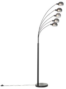 Dizajnová stojaca lampa čierna s dymovým sklom 5-svetlo - Sixties Marmo