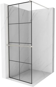 Mexen Kioto+, sprchová zástena Walk-In s poličkou a vešiakom 70 x 200 cm, 8mm číre sklo čierny vzor, brúsená oceľ profil, 800-070-121-97-77
