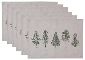 6ks béžové bavlnené prestieranie so stromčekmi Natural Pine Trees - 50*35 cm