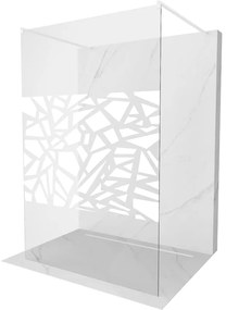Mexen Kioto, priechodná sprchová zástena 130 x 200 cm, 8mm sklo číre/biely vzor, 2x biela stabilizačná rozpera, 800-130-002-20-85