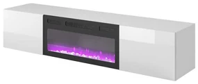 TV stolík Livo s imitáciou krbu, biela / čierna