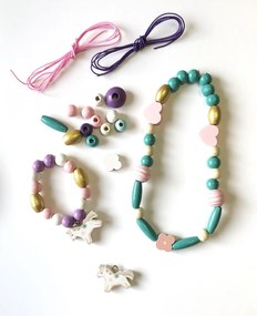 Drevené pastelové koráliky - Jednorožec, 170 ks