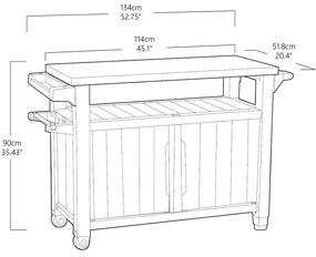Keter Multifunkčný záhradný grilovací stolík UNITY XL 270 l grafit, 134 x 52 x 90 cm