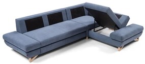 Rozkladacia rohová čalúnená sedacia súprava AVESTA do tvaru L, pravé prevedenie, modrá, s úložným priestorom