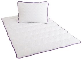 Celoročná prešívaná prikrývka 140x200 cm s vankúšom BELLA LAVENDER 70x90 cm, biela