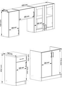 Kuchynská linka Olivie 1,8 m H720 presklená biela/dub sonoma