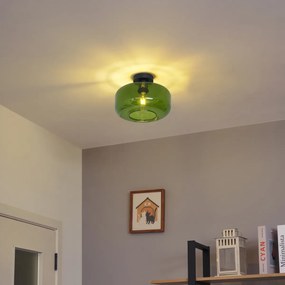Retro stropné svietidlo čierne so zeleným sklom - Bizle