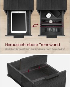 Príručný stolík, nočný stolík s káblom, 2 zásuvky, antracitovo sivý