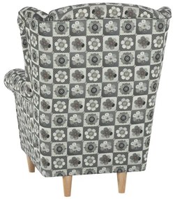 Kondela Kreslo, ušiak s taburetom, patchwork N1 látka, ASTRID