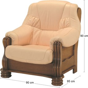 Kožené kreslo Adam - drevo D3 / svetlomarhuľová (Rose white)