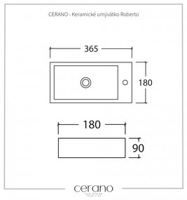 Cerano Roberto, keramické umývadlo 365x180x90 mm, závesné ľavé, biela lesklá, CER-CER-417206L