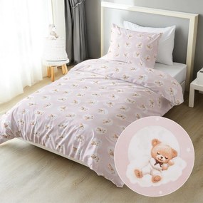 Biante Detské bavlnené posteľné obliečky Sandra SA-743 Spiace medvedíky na obláčikoch na svetlo ružovom Predĺžené 140x220 a 70x90 cm