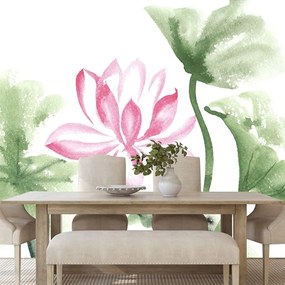 Samolepiaca tapeta akvarelový lotosový kvet - 450x300