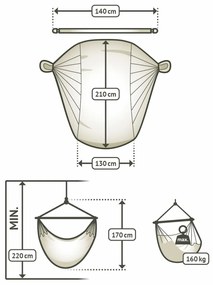La Siesta Závesné hojdacie kreslo DOMINGO KINGSIZE MODERN - almond, látka: 100% polypropylén / tyč: bambus / otočný čap: nerezová oceľ