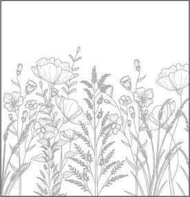 Bílo-šedé malé papírové obrousky s lučními květy - 25*25 cm (20ks)