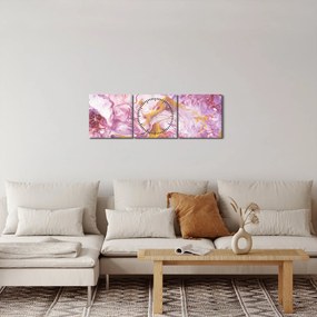 Obraz - Ružová abstrakcia (s hodinami) (90x30 cm)