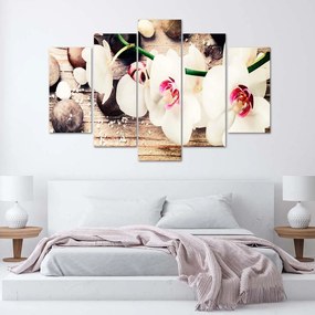 Gario Obraz na plátne Biela orchidea a kamene - 5 dielny Rozmery: 100 x 70 cm