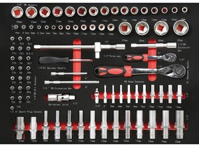 Pojazdný dielenský vozík na náradie EXPERT, VRÁTANE NÁRADIA, 7 zásuviek, modrá