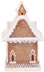 Vianočná dekorácia Perníkový domček so zasneženou strechou, polyresin, LED, hnedá