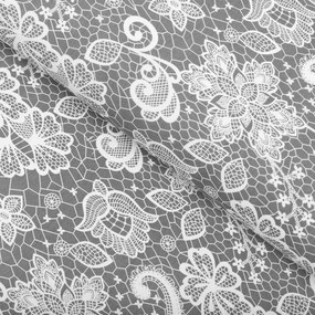 Biante Bavlnený záves Sandra SA-550 Biela krajka na sivom 150x190 cm