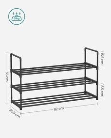 SONGMICS Kovový skladací regál na topánky 3 police čierny
