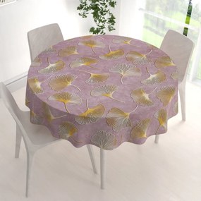 Biante Zamatový okrúhly obrus Tamara TMR-001 Ginkgo lístky na staroružovom Ø 110 cm