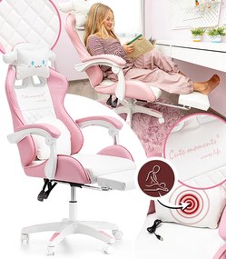 Detská herná stolička s podnožkou a masážnou opierkou - ružová