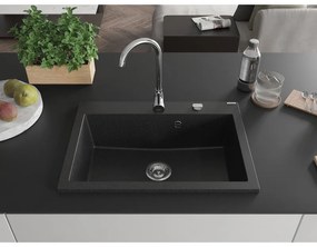 Mexen Elix, 1-korový granitový drez 700 x 500 mm, čierna/strieborná metalíza, chrómový sifón, 6526701005-73