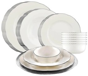 24-dielna jedálenská súprava, biela/strieborná, porcelán
