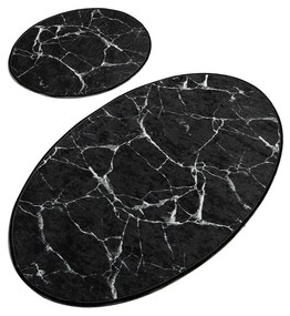 Súprava 2 čiernych oválnych kúpeľňových predložiek Foutastic Marble