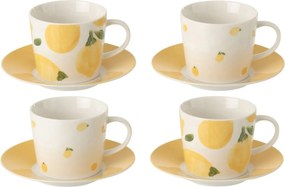 Kávová sada so 4 šálkami s podšálkami Casa Limone - Ø 13*7 cm / 200 ml