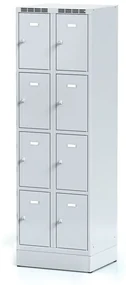 Alfa 3 Šatníková skrinka na sokli s úložnými boxami, 8 boxov, 1920 x 600 x 500 mm, otočný zámok, sivé dvere