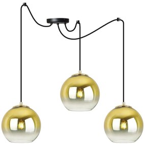 Závesné svietidlo Bergen Gold Spider, 3x zlaté/transparentné sklenené tienidlo (fi 15cm)