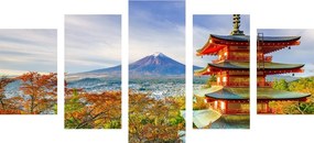 5-dielny obraz výhľad na Chureito Pagoda a horu Fuji - 200x100