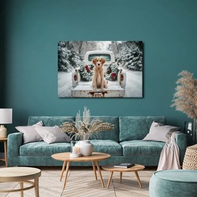 Obraz vianočný pes na zasneženej ceste