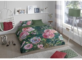 Zelené bavlnené obliečky na jednolôžko/predĺžené 140x220 cm Fleur – Good Morning