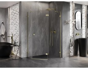 Mexen Lunar, výklopný päťuholníkový sprchový kút pravý 100 x 80 cm, 8mm číre sklo, zlatý profil, 831-100P-080L-50-00-P