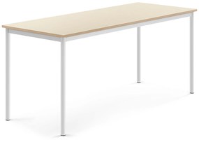 Stôl SONITUS, 1800x700x760 mm, HPL - breza, biela