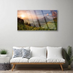 Obraz na skle Hora les príroda 140x70 cm
